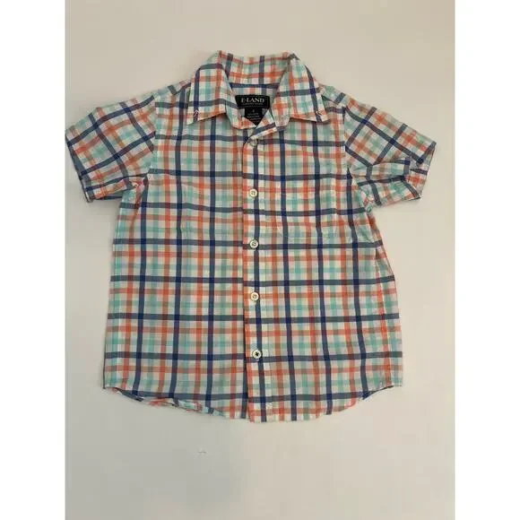 E-LAND AMERICAN CLASSIC BOYS SHORT SLEEVE COLLARED BUTTON DOWN PLAID SHIRT SZ 4 - Picture 1 of 7